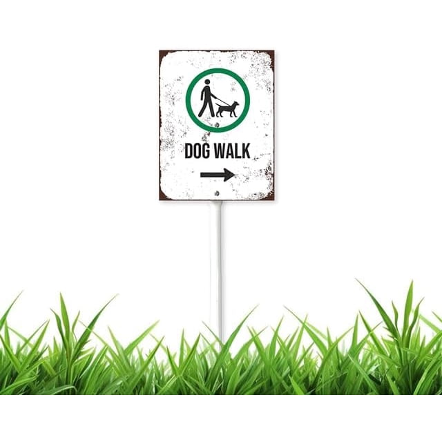 Letrero de patio con estaca para pasear perros, 8 x 12 pulgadas, aluminio, juego de 1