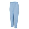 thumbnail image 6 of Elastic Waist Casual Trousers with Pockets, Cotton and Linen Blend, Blue 2XL, Size S-5XL, 6 of 9