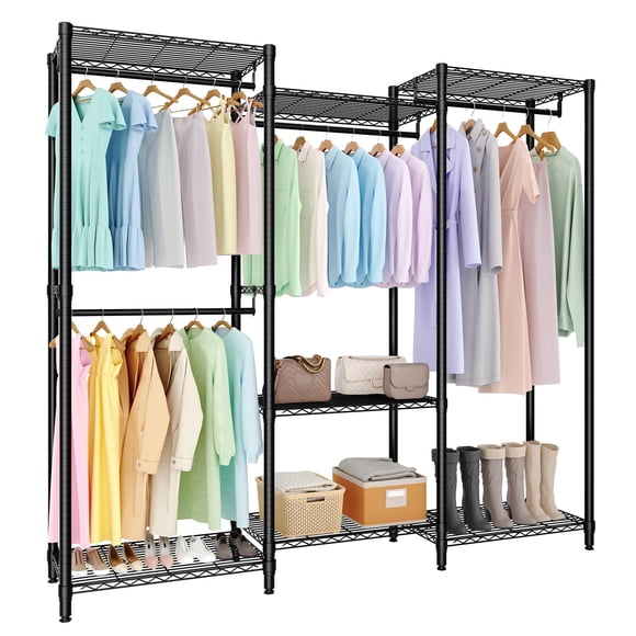 Clothes Rack, Free Standing Garment Rack for Hang Clothes, Adjustable Clothing Closet with 4 Sturdy Rods & 7 Storage Shelves
