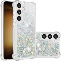 Case for Samsung Galaxy S24 FE Case Glitter Bling Liquid Cute Clear Phone CaseFloating Quicksand Shockproof Protective Bumper Soft TPU Cover for Samsung Galaxy S24 FE Love Sliver YB