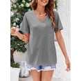 thumbnail image 3 of Womens V Neck TShirts Short Sleeve Loose Casual Summer Tops with Pocket, 3 of 5
