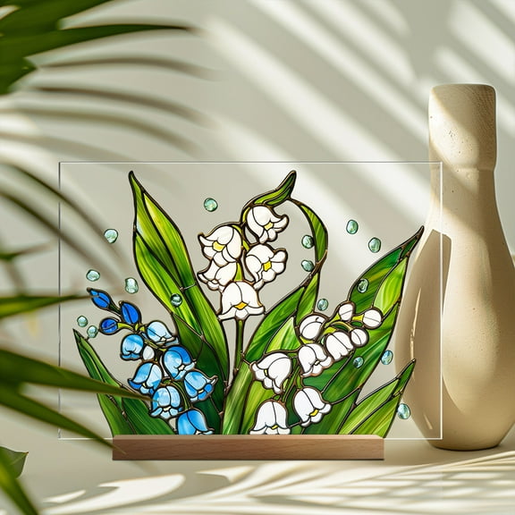 Giunmcul up to 65% Off Acrylic Printed Desktop Display Floral Decoration Wooden Base Transparent Desktop Ornament