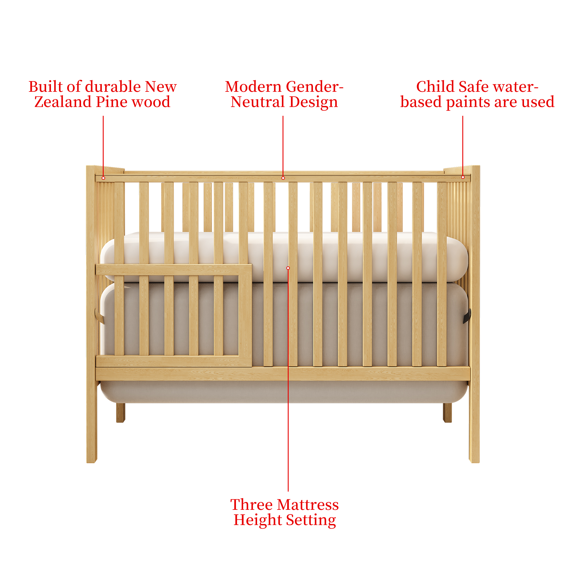Sesslife 5-In-1 Convertible Crib, Baby Bed, Converts from Baby Crib to Toddler Bed, Fits Standard Full-Size Crib Mattress ,Easy to Assemble(Natural) - image 4 of 9