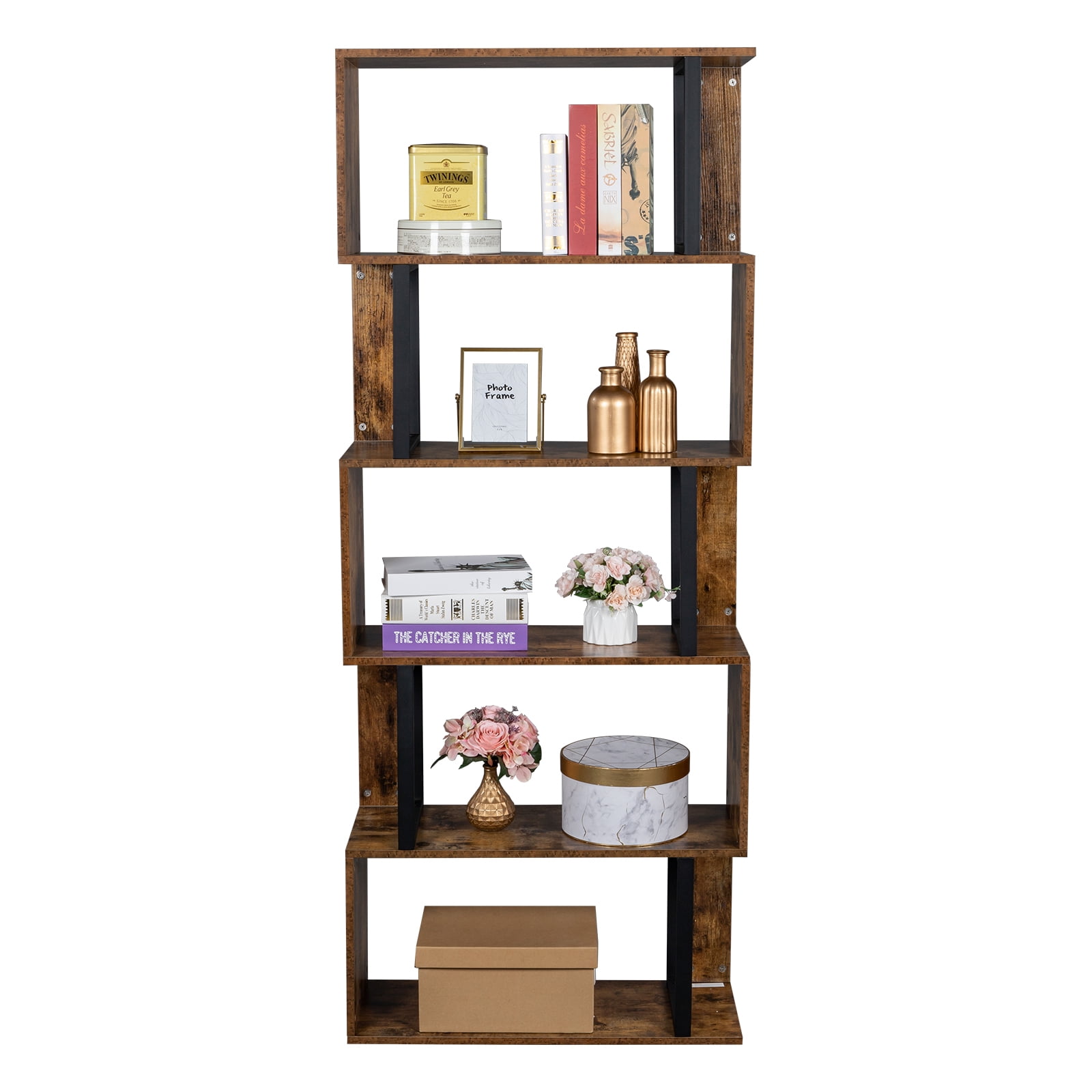 5Tier Bookshelf, Industrial EasyAssembly Metal Frame Bookcase Storage