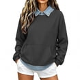 thumbnail image 3 of Frostluinai Sweatshirts with Jean Collared Women Denim Hem Patckwork Pullover Tops Long Sleeve Lightweight Fleece Line Sweat Shirts with Pocket S-XXL, 3 of 7