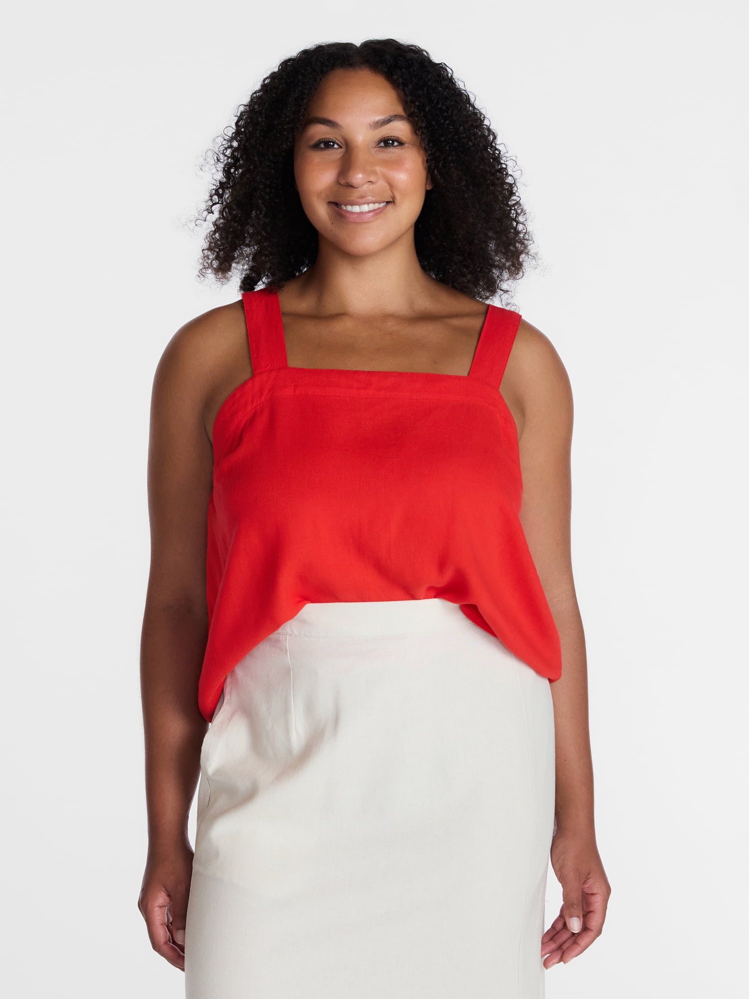 Time and Tru Women's Square Neck Linen Tank, Sizes XS-XXXL