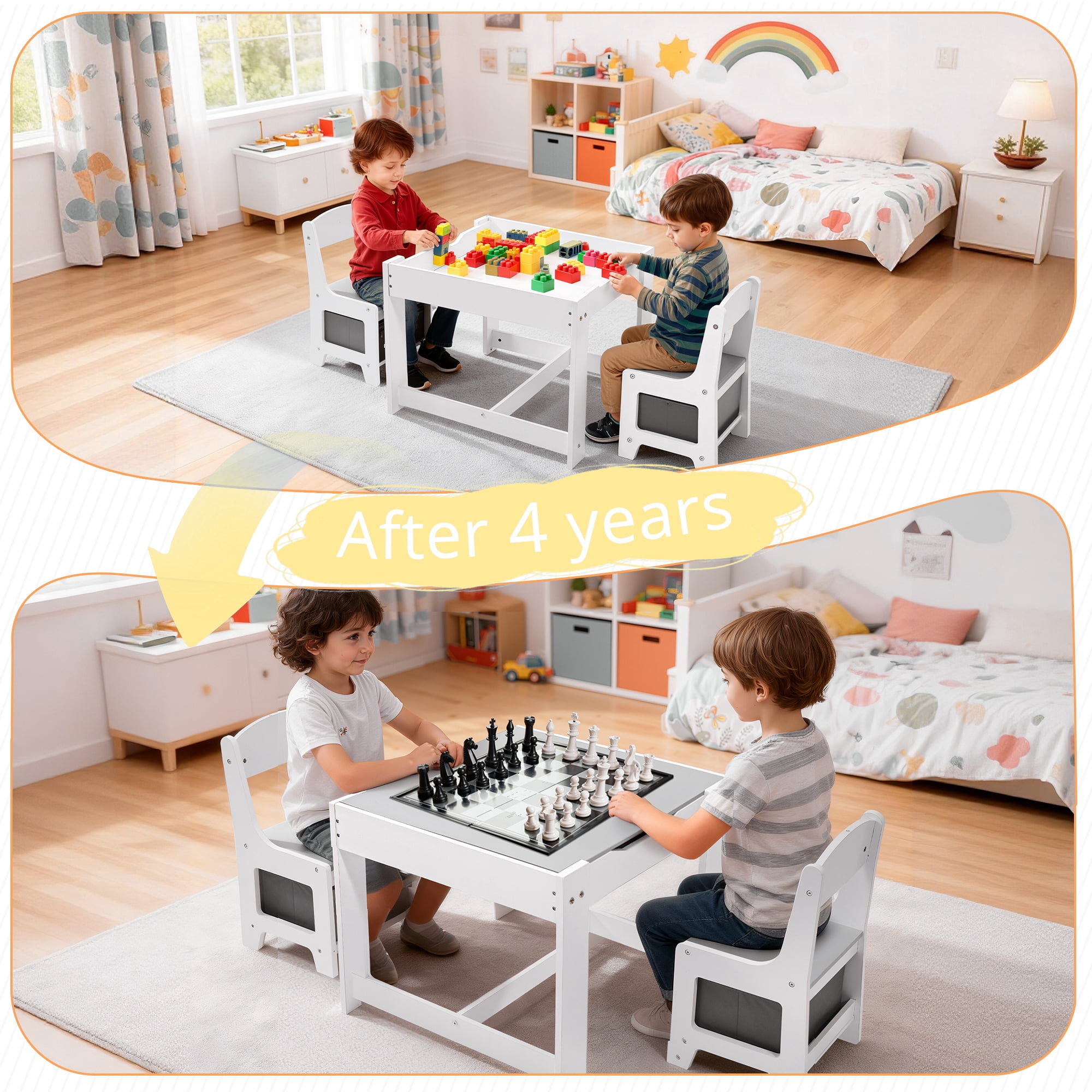 Toddler Table and Chair Set - Kids Table and Chairs with Detachable Tabletop & Storage Drawers, Kids Furniture Set for Crafts, Arts