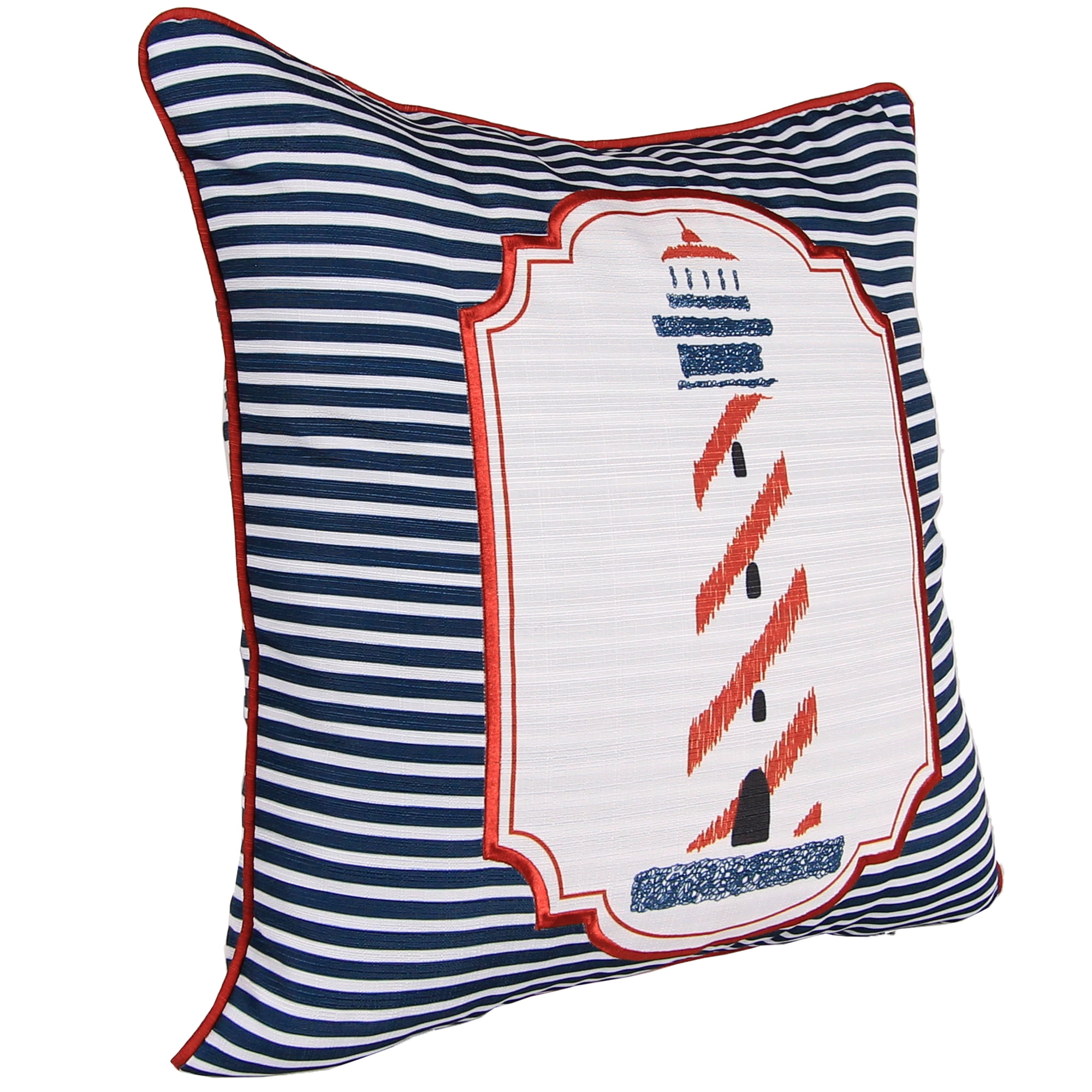 Jordan Manufacturing 20" x 20" Red, White and Blue Lighthouse Stripe Nautical Square Reversible Decorative Throw Pillow with Welt
