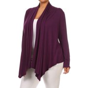 MOA COLLECTION Womens Plus Size Solid Casual Long Sleeve Drape Front Open Jacket Cardigan
