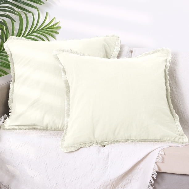 Funda de cojín decorativa de algodón y lino REGALWOVEN de 2 piezas con flecos blancos 18" x 18"