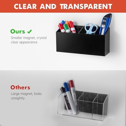 Magnetic Dry Erase Marker Holder, Acrylic Magnet Pen Holder for Whiteboard, Refrigerator, Magnetic Fridge Organizer for Office, Classroom, Whiteboard Maker Holder, Locker Organizer(Black)