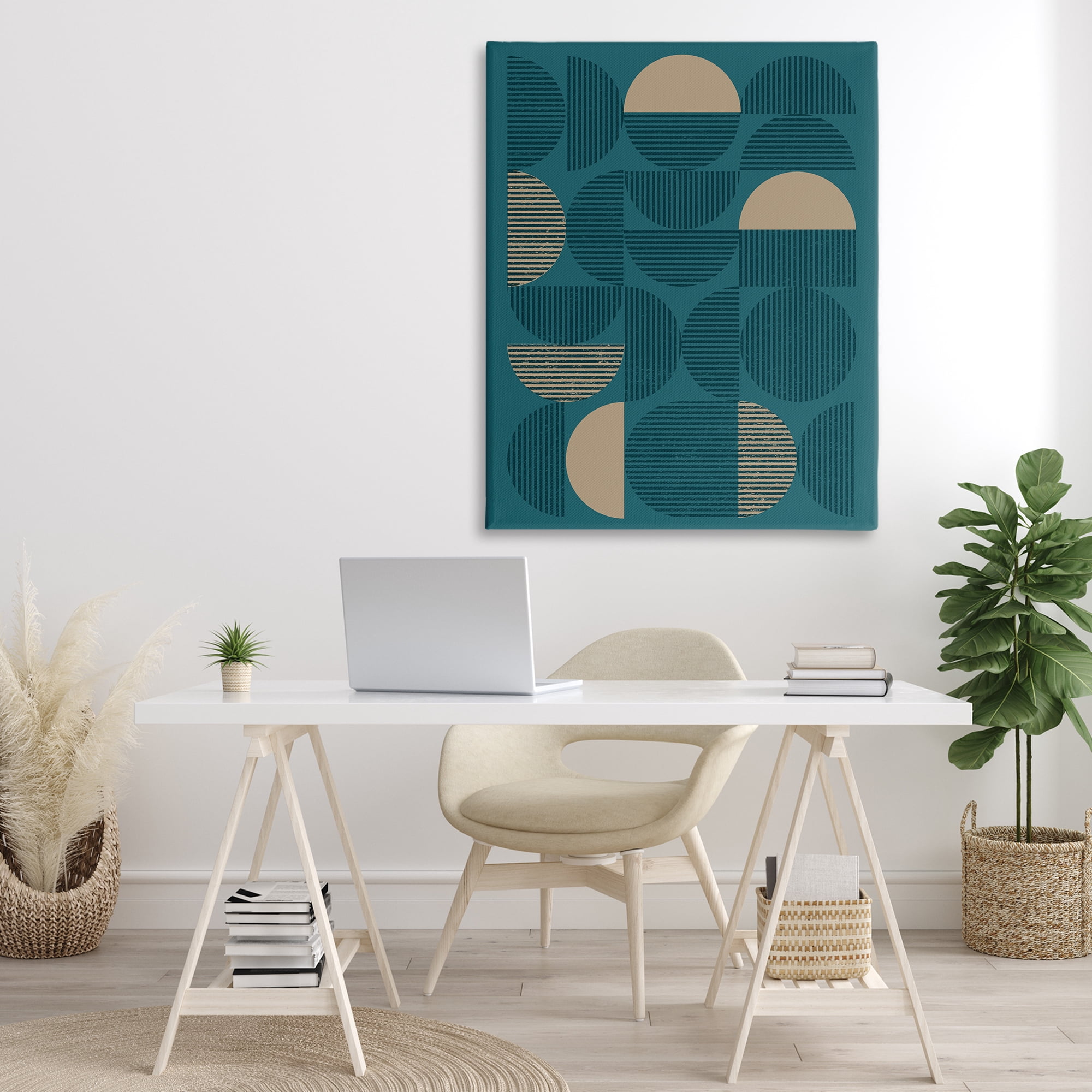 Stupell Industries Deco Arches Blue & Beige Abstract Painting Gallery Wrapped Canvas Art Print Wall Art, 36 x 48