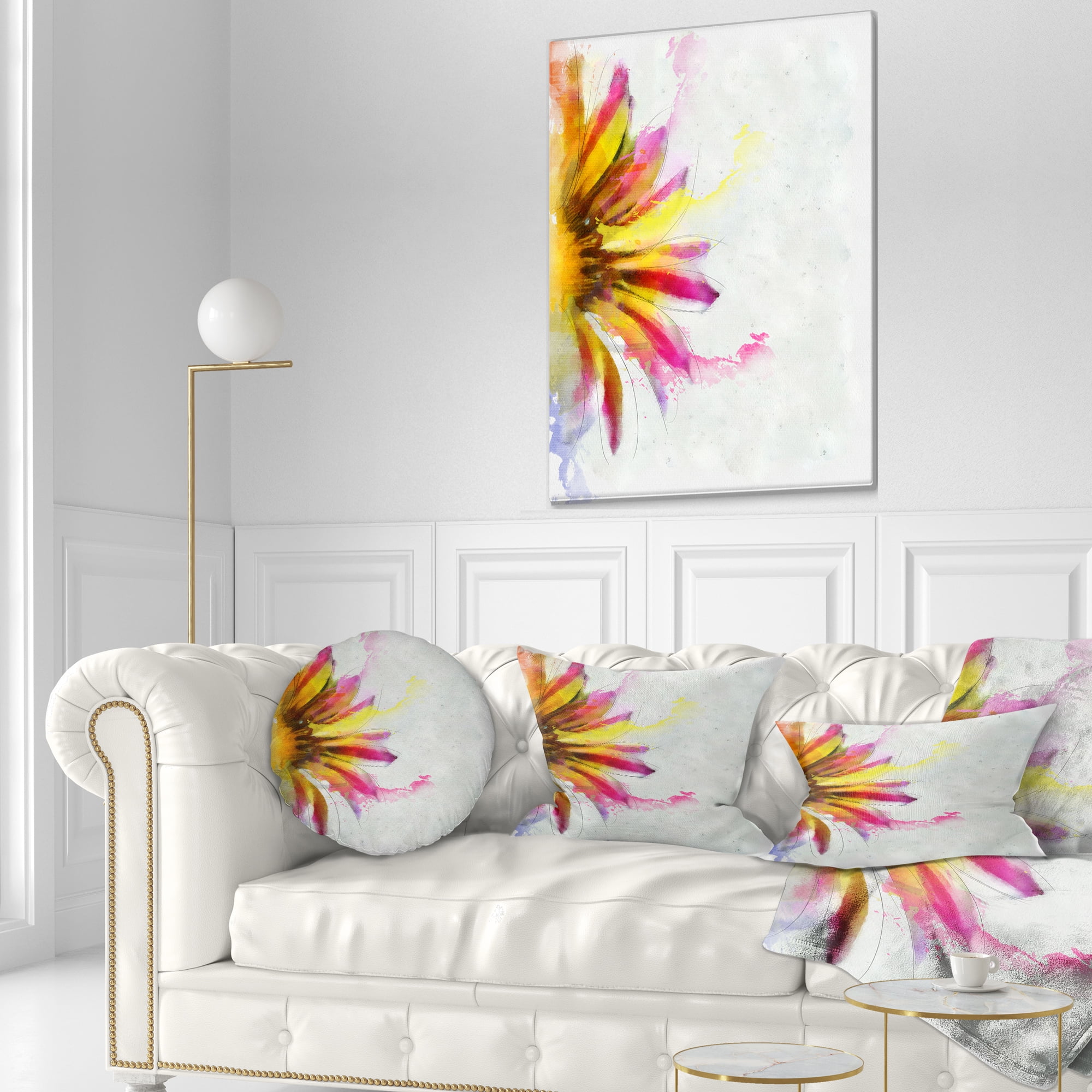 Designart Large Sunflower Sketch Watercolor - Floral Throw Pillow - 12x20