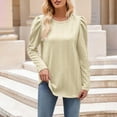 thumbnail image 2 of aidice T Shirts for Women Ribbed Crewneck Long Puff Sleeve Fitting Casual Tops Texture Comfy Shirts, 2 of 7