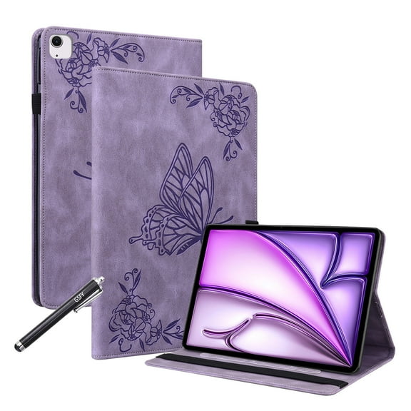 GSFY Case Compatible with iPad Air 11 inch M3 2025 / M2 2024, iPad Air 10.9 inch 4th / 5th Gen, PU Leather Multi-Angle Folio Stand Cover with Pencil Holder & Card Pockets, Butterfly-Purple