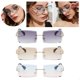 thumbnail image 1 of Gafas de terre sin montura con corte rectangular elegante, lentes teñidas, gafas, 3 piezas Yinane gafas de sol cuadradas sin montura, 1 of 8