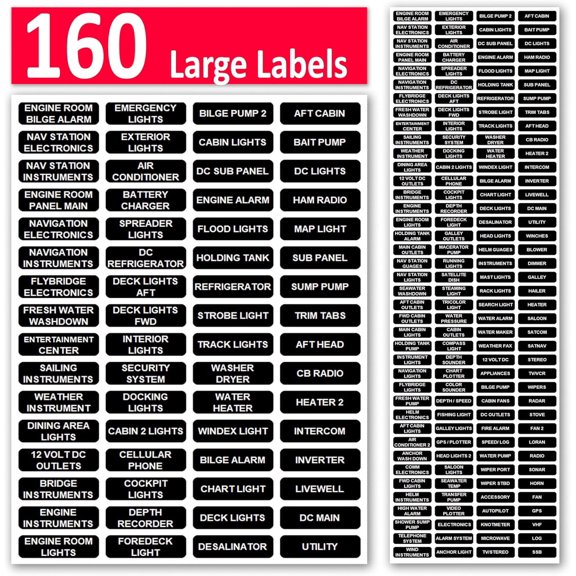 LV Large Marine AC DC Panel Directory Label Replacement Blue Sea 8030 8031 8039 8067 (English)