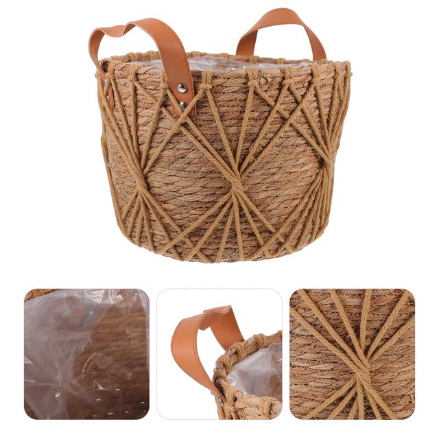 unbranded Cesta Tejida Multiusos Para Plantas Interiores Con Material Resistente De Paja Y Poliéster
