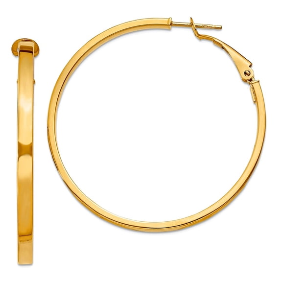 10k Solid Yellow Gold 3x40mm Polished Square Tube Round Hoop Earrings 45.75x46mm Wide 3mm Thick Hoop Earring for Women