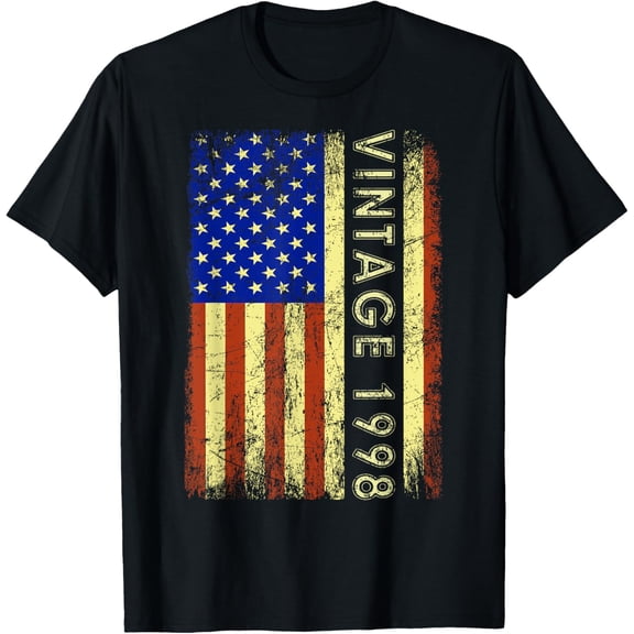 Vintage 1998 American Flag Retro 26th Birthday 26 Year Old T-ShirtMen and women, Black T-shirt, size: Extra large
