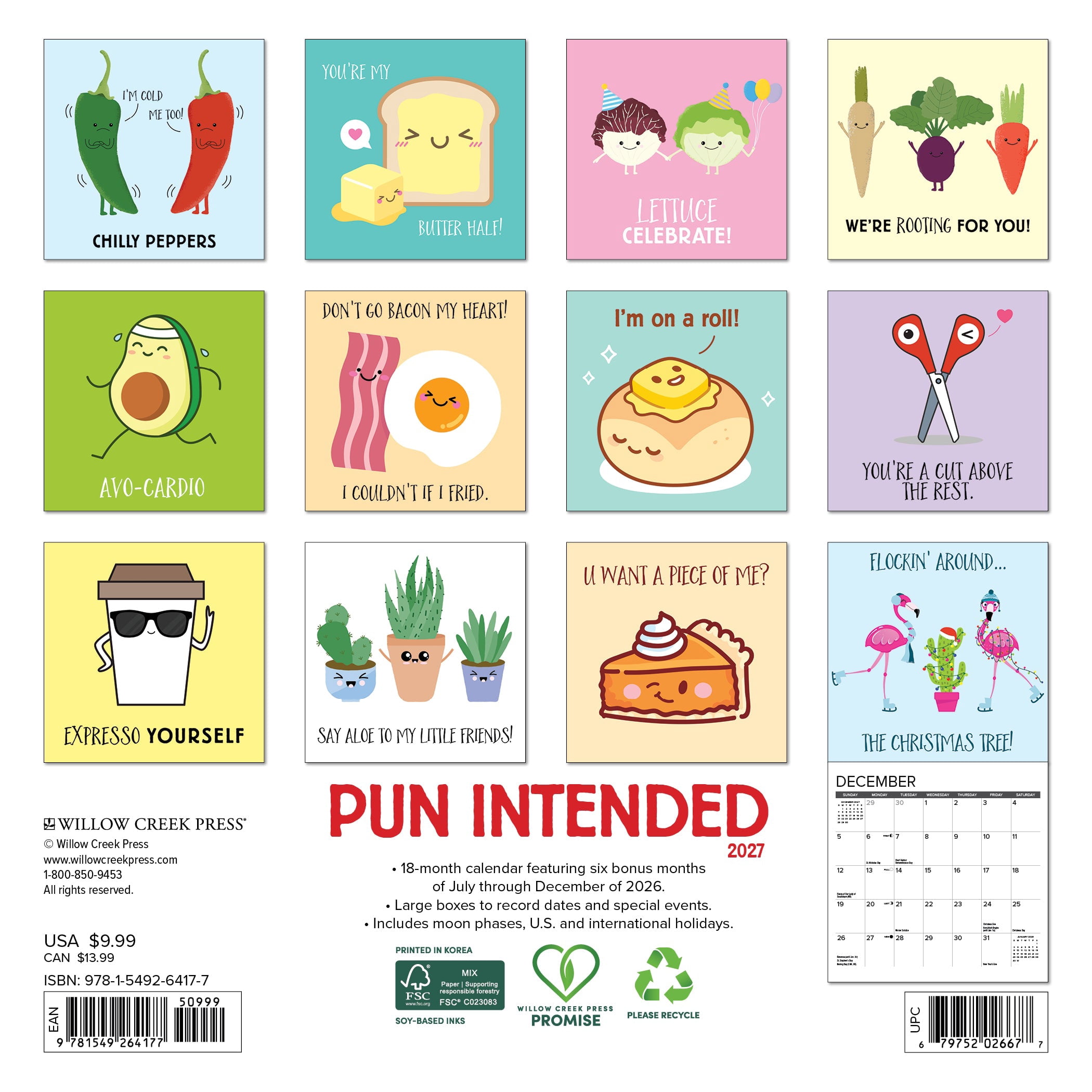 Willow Creek Press, Pun Intended 2027 Mini Wall Calendar
