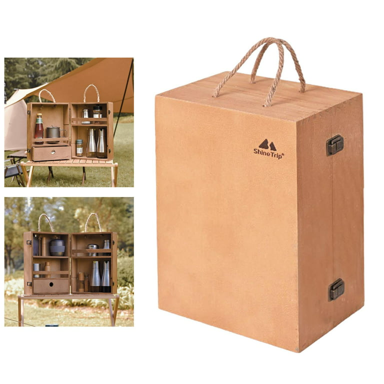 Camping Box Split Type Multi-layer Seasoning Cabinet Foldable Grill Caddy  Picnic Nature Wood Condiment Box Hike Camping Supplies