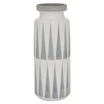 DecMode 17" White Ceramic Vase with Triangle Patterns
