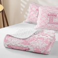 thumbnail image 4 of Manfei Pink Princess Letter L Bow Twin Quilt Set, Boho Damask Flower Twin Coverlet Set for Girls Women, 4 of 7