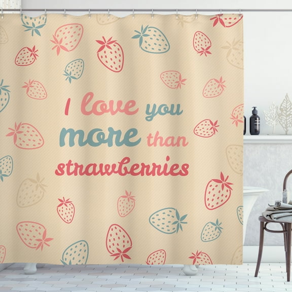 Ambesonne Love You More Shower Curtain, Pastel Strawberry, 69"Wx84"L, Sand Brown Slate Blue