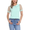 thumbnail image 1 of INSPIRAR CHIC Blusa de Mujer con Cuello Peter Pan de Malla con Mangas Cortas de Volante y Lunares Vintage L Verde Claro, 1 of 6