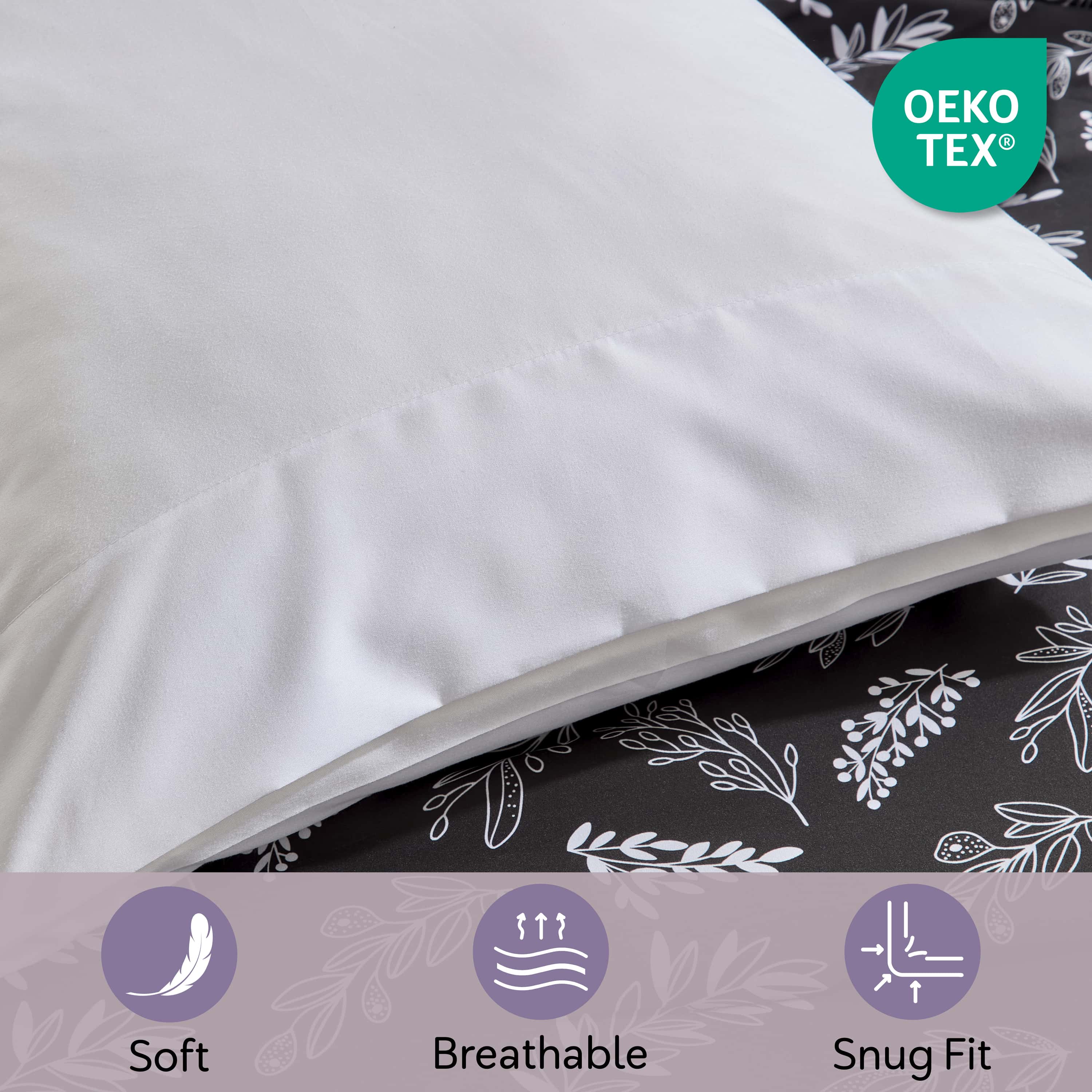 LammaLoe Twin XL Comforter Sets, 5 Piece Reversible Botanical Bed in a Bag, Dorm Bedding Comforter Set with Sheets, Modern Bed Set, Jet Black/Optical White