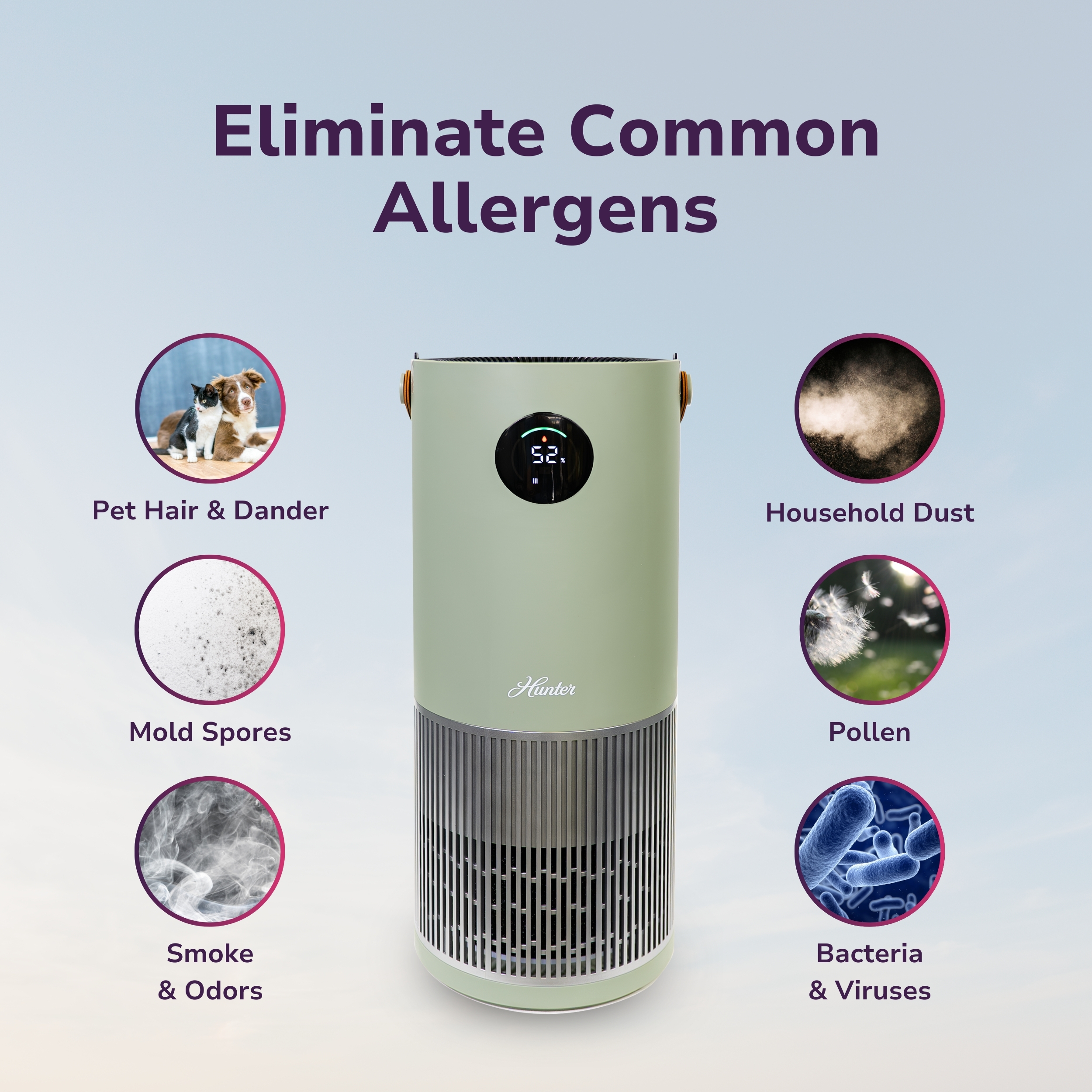 Hunter HPH625 Humidifier and Air Purifier In One, Sage/Silver