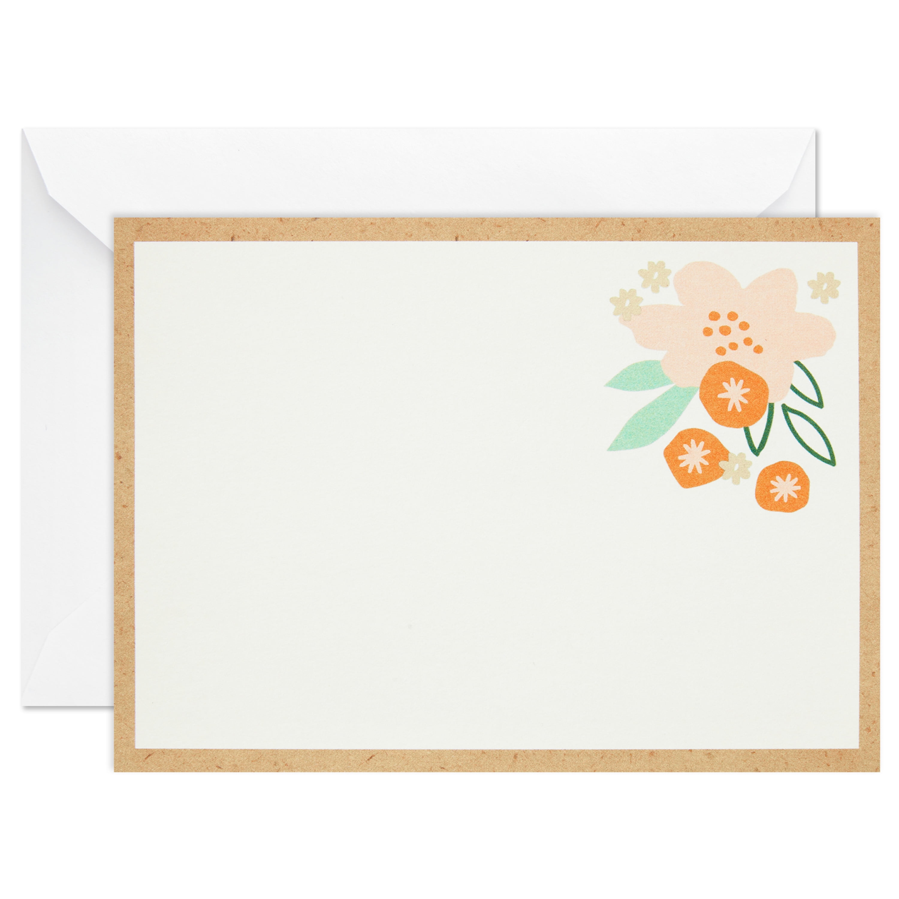 Hallmark Flat White 5.5" W x 4" H Note Cards in Caddy, Hello and Floral on Kraft, 40 Ct.