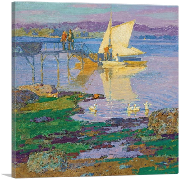 ARTCANVAS Boat At Dock Canvas Art Print by Edward Henry Potthast - Size: 26" x 26" (1.50" Deep)