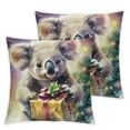 thumbnail image 2 of Acheng Christmas Koala Holding Presents Square Throw Pillow Covers Winter Koala Christmas Decorative Pillow Covers Zippered  Couch Pillows for Living Room for Couch Sofa Bed 2pcs White, 2 of 6