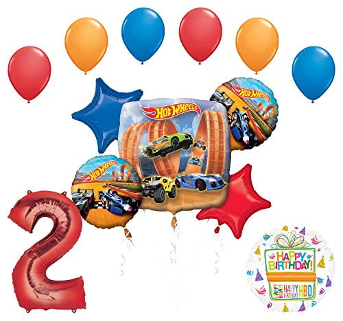 Hot Wheels Party Supplies 2nd Birthday 8 Guest Table Decorations and Balloon ...