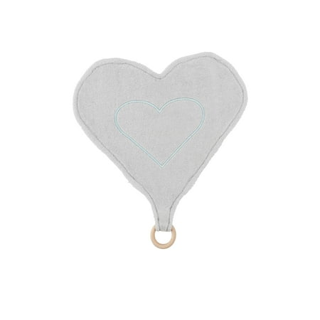 Miyim Organic Teether - Under The Nile Baby Organic Cotton Heart Lovey with Teething Ring Toy Grey Stripe 13