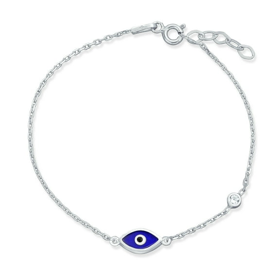 Bling Jewelry Womens Tiny Simple Turkish Evil Eye Charm Bracelet Accent CZ Sterling Silver