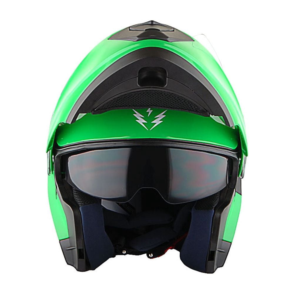 1Storm New Motorcycle Bike Modular Full Face Helmet NOLED901 Dual Visor Sun Shield: Glossy Green