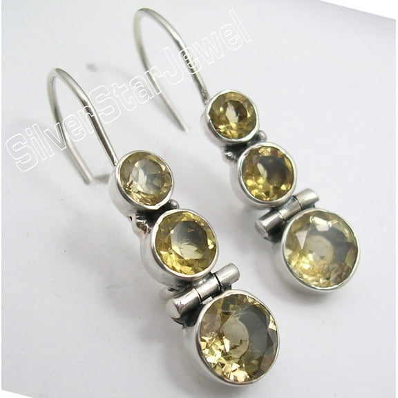 SilverStarJewel Sterling Silver Citrine Earrings 1.4" Collectible Women Jewelry