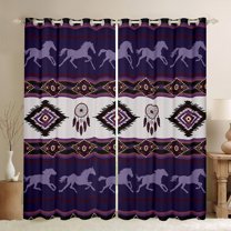 jejeloiu Retro Boho Aztec Black Out Curtains,Rustic Farmhouse Tribal Curtains Pack of 2 (42x63 Each),Purple Horse Silhouette Bedroom Curtains For Teens,Microfiber Bedroom Decor