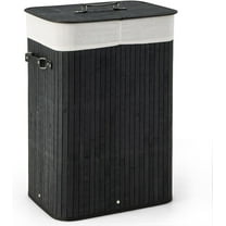Bamboo Laundry Hamper with Lid, 72L Large & Tall Clothes Hamper with Removable Liner & Handles, Rectangular Laundry Basket for Small Spaces, Laundry Room, Bedroom (Black)