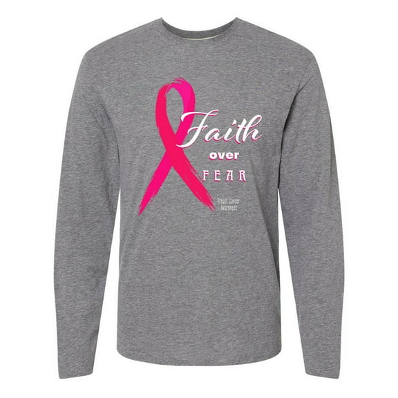 Inktastic Faith over Fear Breast Cancer Awareness with Pink Ribbon Long Sleeve T-Shirt