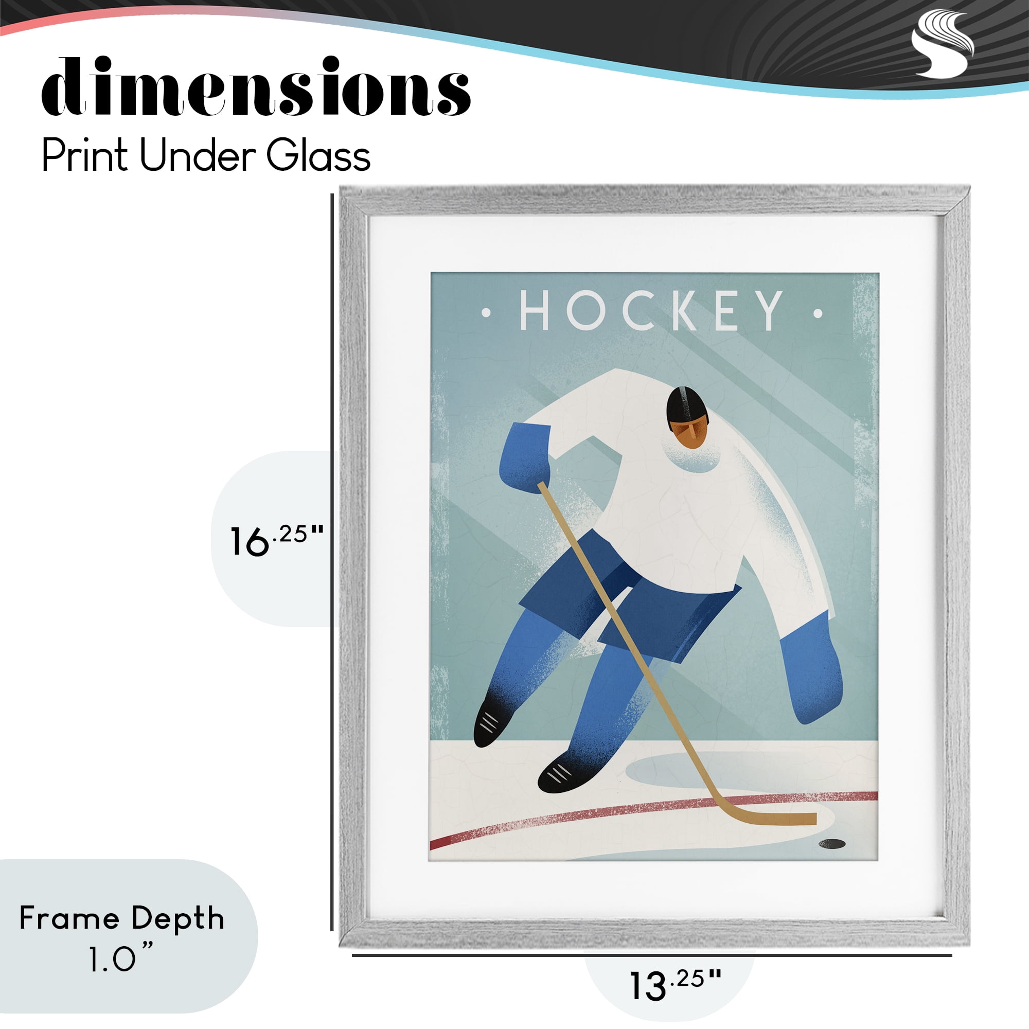 Stupell Industries Vintage Hockey Player Gray Framed Print Under Glass, design by Martin Wickstrom