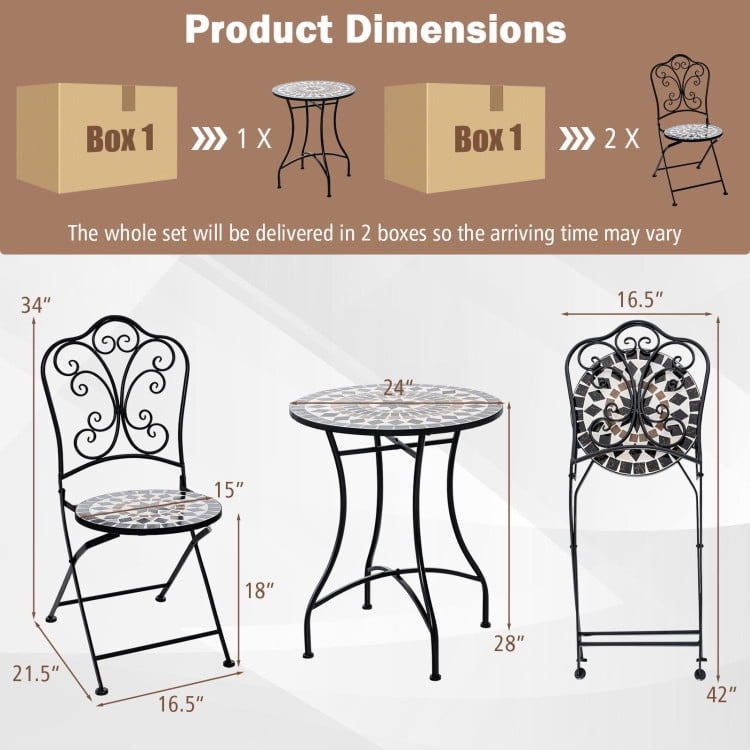 Aimee Lii 3 Pieces Patio Bistro Set with Round Table and 2 Folding Chairs, Outdoor Patio Sectional Furniture Set