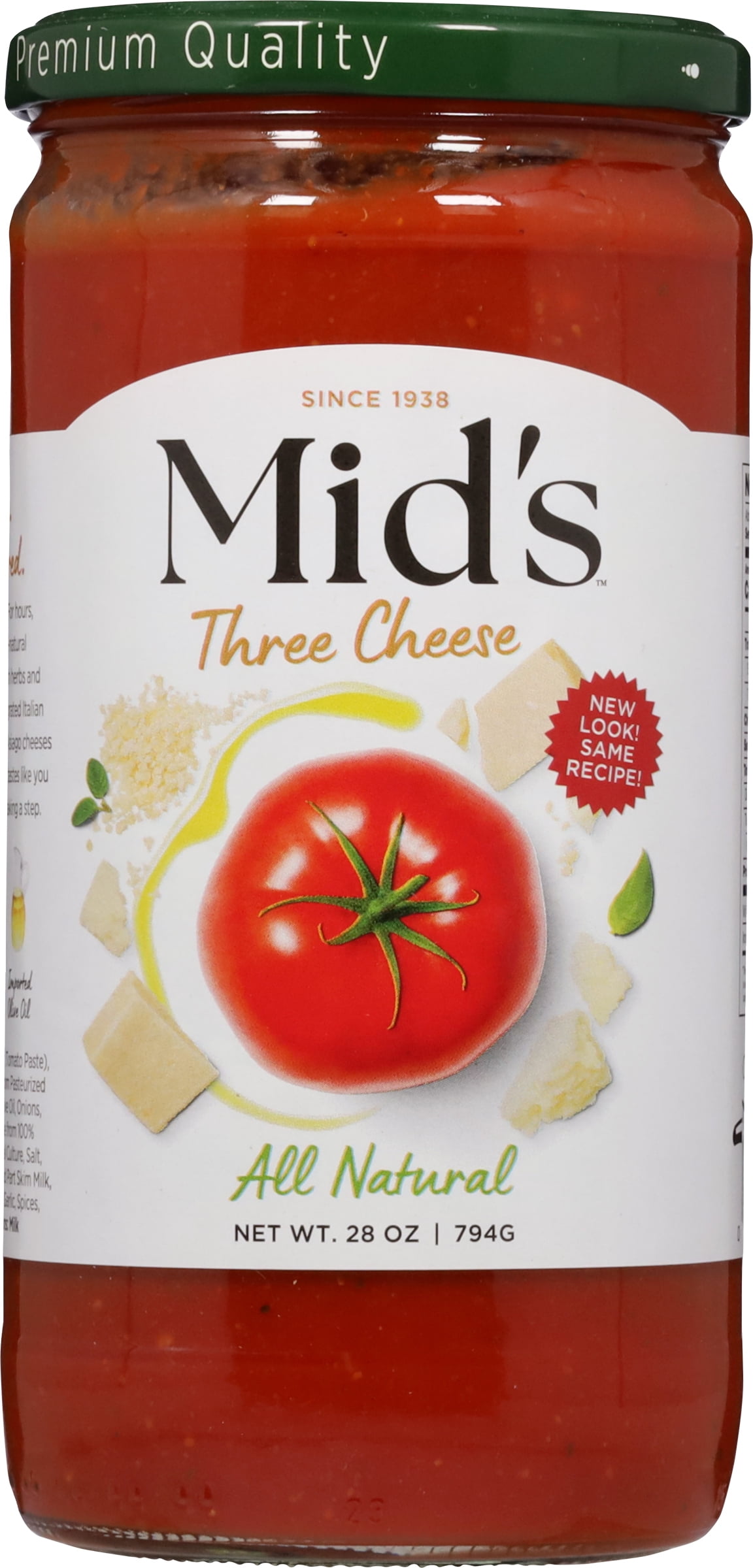 Mid's Premium All Natural Three Cheese Spaghetti Pasta Sauce, Gluten-Free, 28 oz, 1 Pack