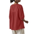 thumbnail image 4 of Mujeres 3/4 Manga Verano Tops Color Sólido Cuello Redondo Botón Cordón Blusa Casual para Diario, 4 of 7