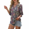 thumbnail image 5 of Ruimatai Women's Casual V-Neck Ruffle Blouse Quarter Sleeve Printed Tops Comfortable Flowy Loose Fit Summer Beach Shirt S-2XL, 5 of 7