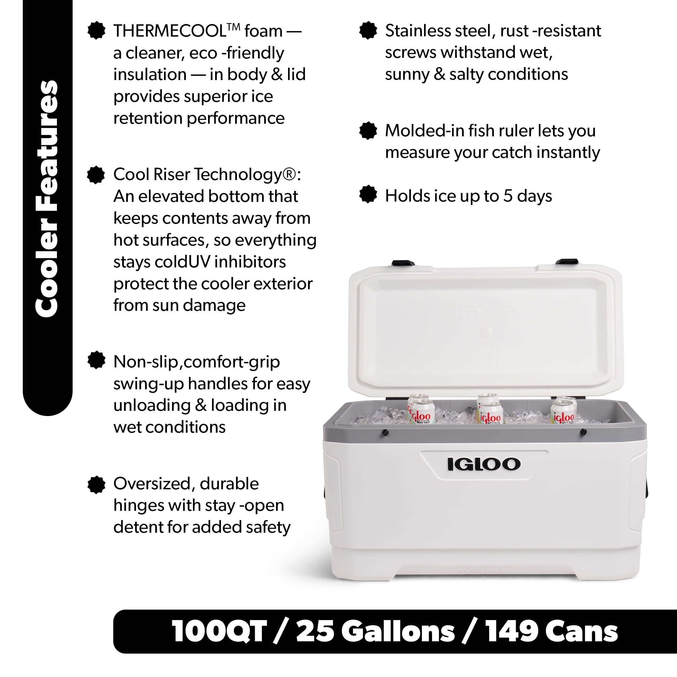 Igloo 100 QT Latitude Marine Ultra Hard-Sided Cooler, White and Moonscape Gray