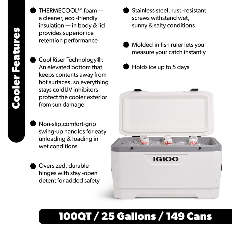 Igloo 100 QT Latitude Marine Ultra Hard-Sided Cooler, White and Moonscape  Gray - Walmart.com